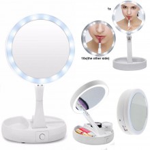 Зеркало складное для макияжа Shine My Fold JIN Mirror JG 988 с Led подсветкой круглое увеличительное 10x Original (112BS)