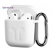 Силиконовый чехол Silicon Case для Airpods беспроводных наушников универсальный с карабином для зарядного кейса толщина 2.5 мм белый (8012BS)